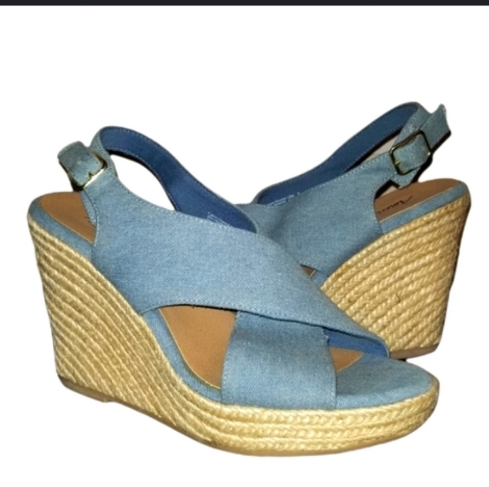 American Eaglw Women's Light Blue Jean Wedge Sandals